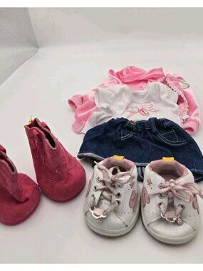 Build A Bear Outfit Lot Hoodie Shirt Denim Skirt Boots Sneakers Pink Set